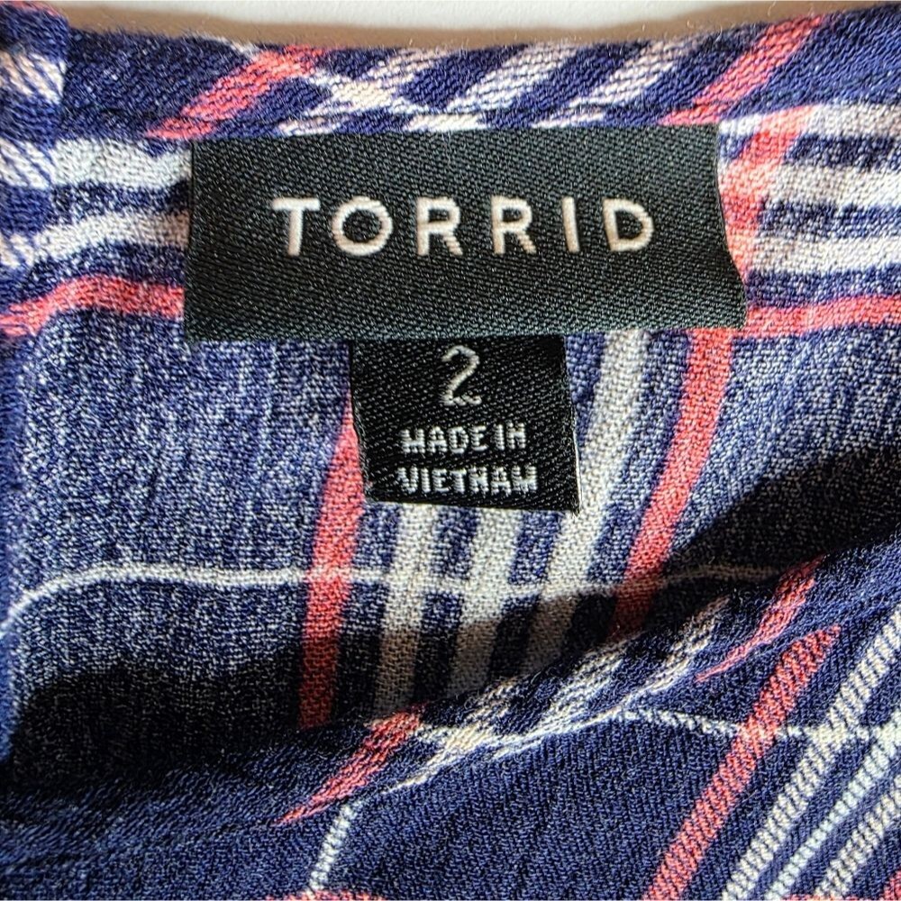 Torrid 2 Abbey Floral Gauze Button Back Blouse Navy Plaid 2813-Bd - Picture 7 of 8